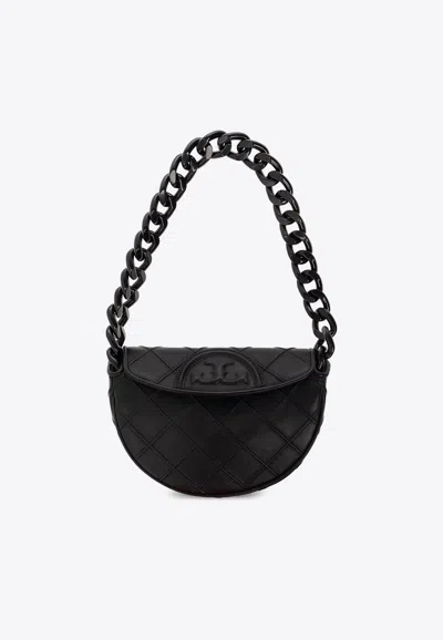 Tory Burch Mini Fleming Soft Crescent Bag In Black