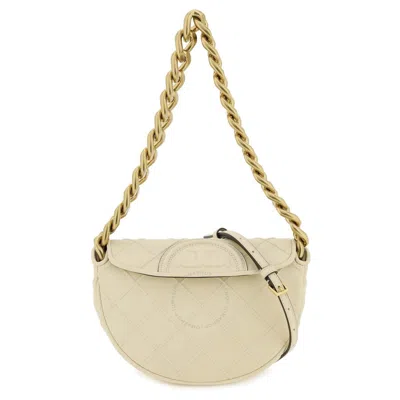 Tory Burch Mini Fleming Soft Crescent Bag In Beige