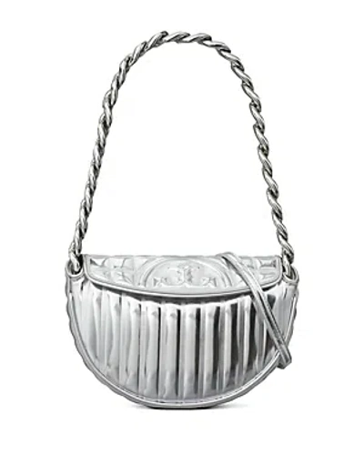 Tory Burch Mini Fleming Soft Crescent Bag In Silver/gold