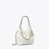 Tory Burch Mini Fleming Soft Distressed Hobo Bag In White
