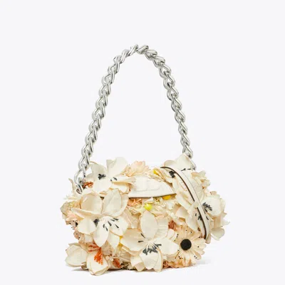 Tory Burch Mini Fleming Soft Floral Embellished Crescent Bag In Brown