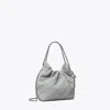 Tory Burch Mini Fleming Quilted Leather Hobo Bag In Gray
