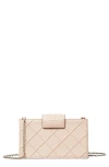 Tory Burch Mini Fleming Soft Quilted Leather Wallet On A Chain In Pink