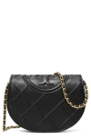 Tory Burch Mini Fleming Soft Quilted Leather Wallet On A Chain In Black