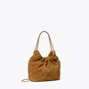 Tory Burch Mini Fleming Soft Suede Hobo Bag In Brown