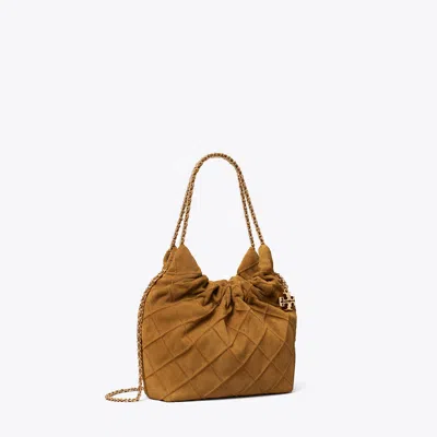 Tory Burch Mini Fleming Soft Suede Hobo Bag In Brown
