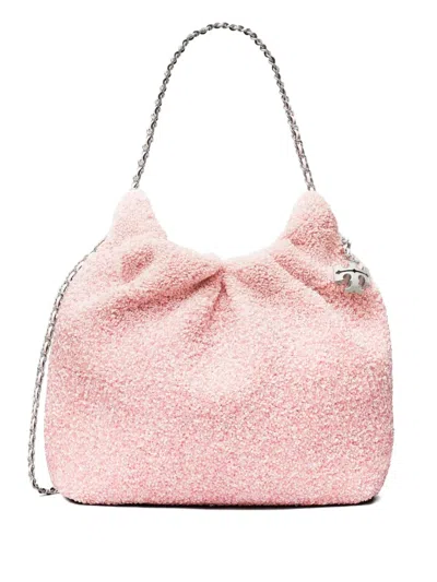 Tory Burch Mini Fleming Textured Bucket Bag In Pink