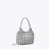 Tory Burch Fleming Metallic Woven Mini Hobo Bag In Silver