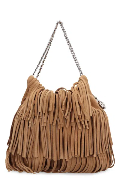 Tory Burch Mini Hobo Bag Fleming In Suede With Fringes In Brown