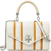 Tory Burch Mini Kira Bombé Stripe Top Handle Bag In Blanc/orange Citrine