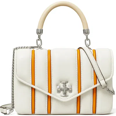 Tory Burch Mini Kira Bombé Stripe Top Handle Bag In Blanc/orange Citrine