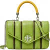 Tory Burch Mini Kira Bombé Stripe Top Handle Bag In Brown