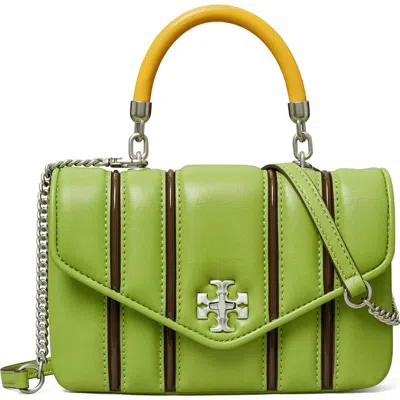 Tory Burch Mini Kira Bombé Stripe Top Handle Bag In Brown