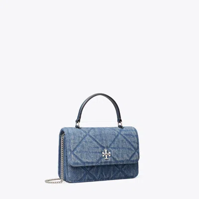 Tory Burch Kira Mini Diamond Quilt Denim Crossbody Bag In Blue
