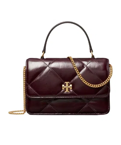Tory Burch Mini Kira Diamond Quilt Distressed Top-handle Crossbody In Burgundy