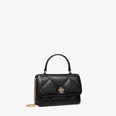 Tory Burch Mini Kira Diamond Quilt Pavé Logo Top-handle Crossbody In Black
