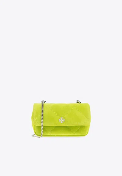 Tory Burch Mini Kira Diamond Quilt Suede Shoulder Bag In Green
