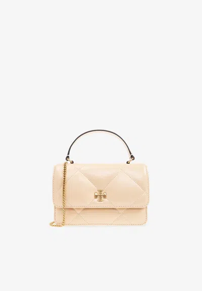 Tory Burch Mini Kira Diamond Quilt Top Handle Bag In White