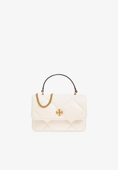 Tory Burch Mini Kira Diamond Quilt Top Handle Bag In White