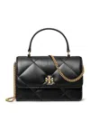 Tory Burch Mini Kira Diamond Quilt Top Handle Chain Wallet In Black