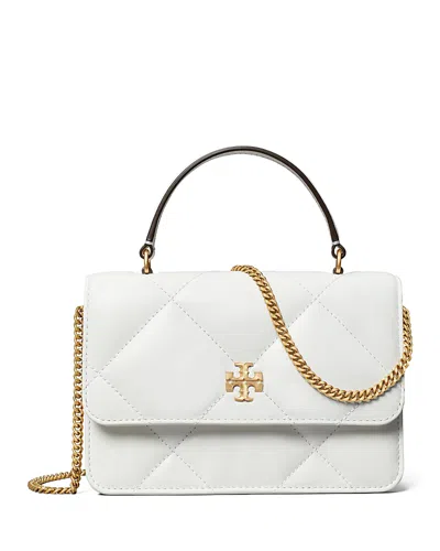 Tory Burch Mini Kira Diamond Quilt Top Handle Chain Wallet In Blanc