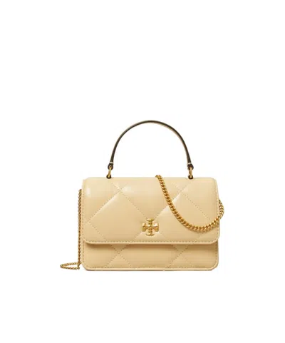 Tory Burch Mini Kira Diamond Quilt Top-handle Chain Wallet In Nude