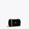 Tory Burch Mini Kira Diamond Quilt Velvet Pavé Flap Bag In Black