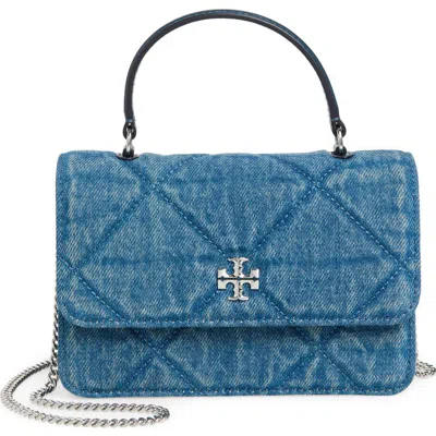 Tory Burch Mini Kira Diamond Quilted Denim Tote In Blue