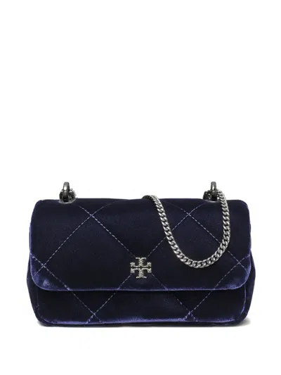 Tory Burch Mini Kira Diamond-quilted Velvet Cross Body Bag In Blue