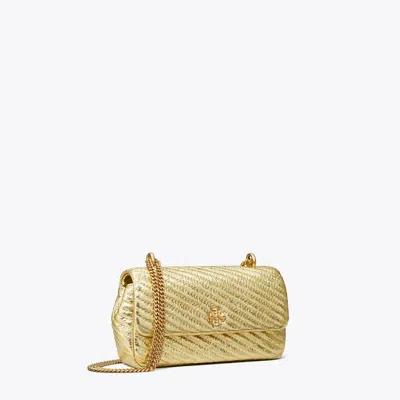 Tory Burch Mini Kira Metallic Moto Quilt Flap Bag In Gold