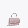 Tory Burch Mini Kira Metallic Moto Quilt Top-handle Chain Wallet In Sparkle Pink