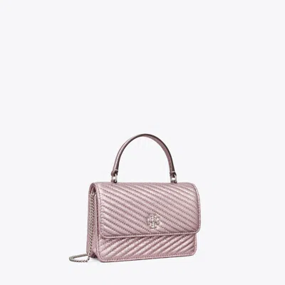 Tory Burch Mini Kira Metallic Moto Quilt Top-handle Chain Wallet In Sparkle Pink