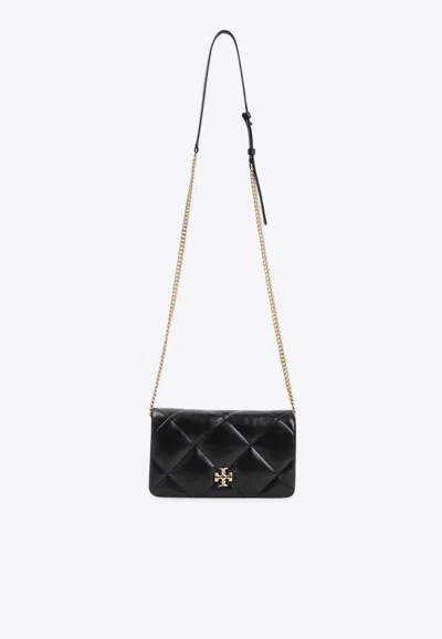 Tory Burch Mini Kira Quilted Leather Chain Clutch In Black