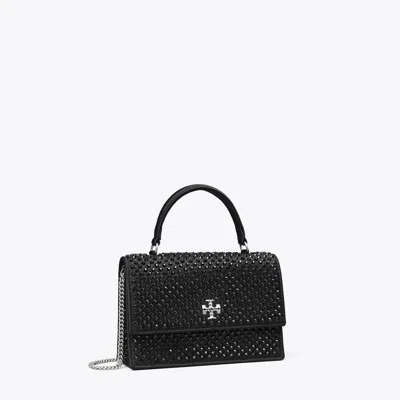 Tory Burch Mini Kira Satin Embellished Top-handle Crossbody In Black