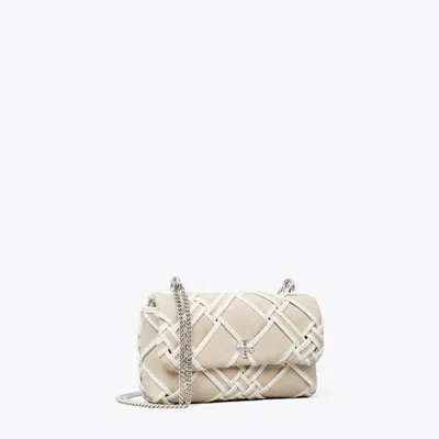 Tory Burch Mini Kira Woven Canvas Flap Bag In Natural/blanc