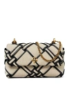 Tory Burch Kira Woven Canvas Mini Flap Crossbody In Natural/black/gold