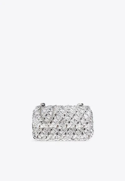 Tory Burch Mini Kira Woven Shoulder Bag In Silver