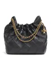 Tory Burch Fleming Black Shoulder Bag With Chain-link Shoulder Strap And Double T Motif In Grained Leather Woma In Black