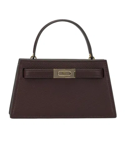 Tory Burch Mini Lee Radziwill Pebbled Top Handle Bag In Burgundy