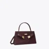 Tory Burch Mini Lee Radziwill Pebbled Top-handle Bag In Burgundy