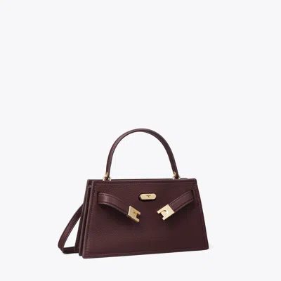 Tory Burch Mini Lee Radziwill Pebbled Top-handle Bag In Burgundy