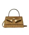 Tory Burch Mini Lee Radziwill Suede Fringe Top-handle Bag In Brown
