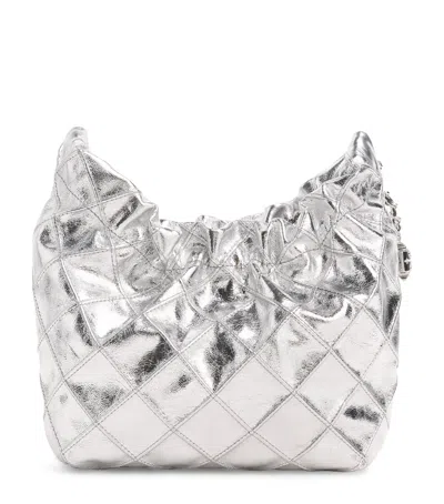 Tory Burch Mini Metallic Leather Fleming Shoulder Bag In Silver