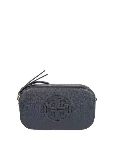 Tory Burch Mini Miller Grained Leather Crossbody Bag In Blue