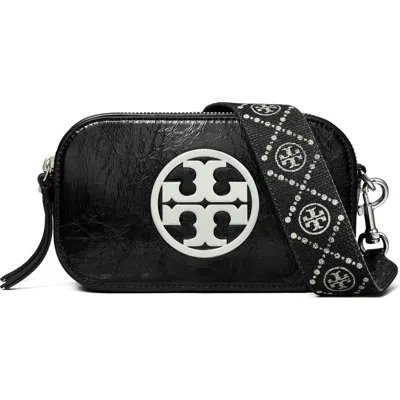 Tory Burch Mini Miller Crinkle Leather Crossbody Bag In Black