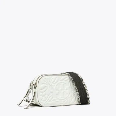Tory Burch Mini Miller Floral Embossed Crossbody Bag In Blanc