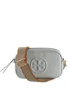 Tory Burch Mini Miller Leather Cross Body Bag In Gray