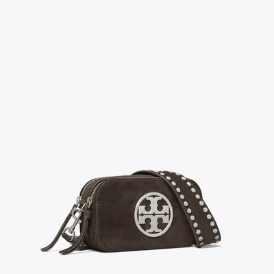 Tory Burch Mini Miller Logo-studded Suede Crossbody Bag In Brown