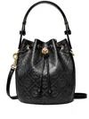Tory Burch Mini Monogram-embossed Bucket Bag In Black