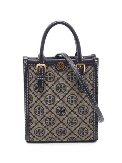 Pre-owned Tory Burch Mini Monogram Tote Bag In Blue